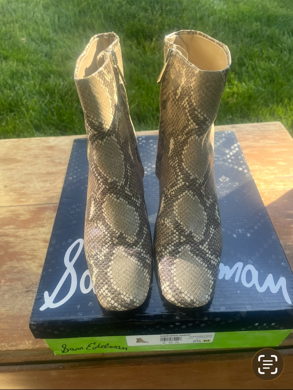 Sam Edelman Daruby wheat Snake-Print Ankle Booties 6.5